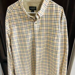 Eddie Bauer Men's Shirt 2XL
Yellow Green Plaid Long Sleeve Button Down